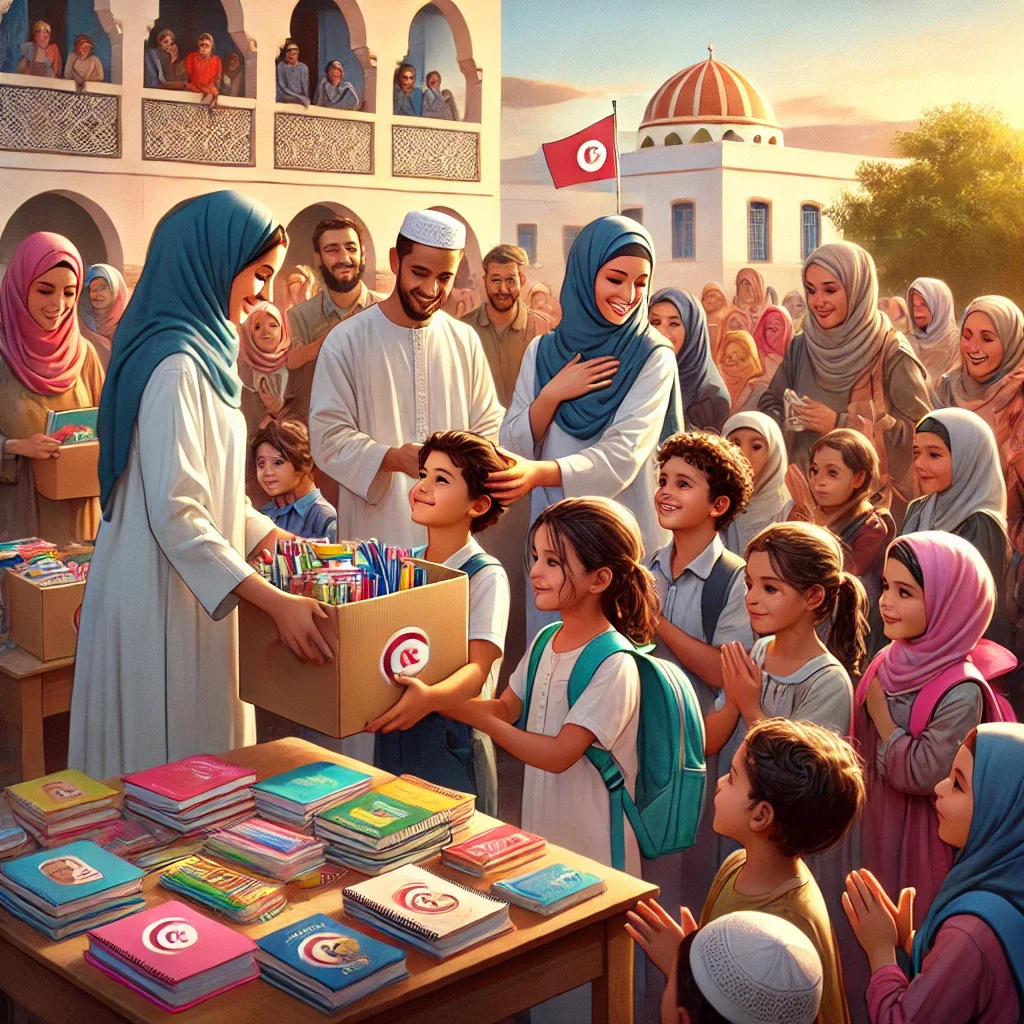 Distribution de fournitures scolaires par l'association