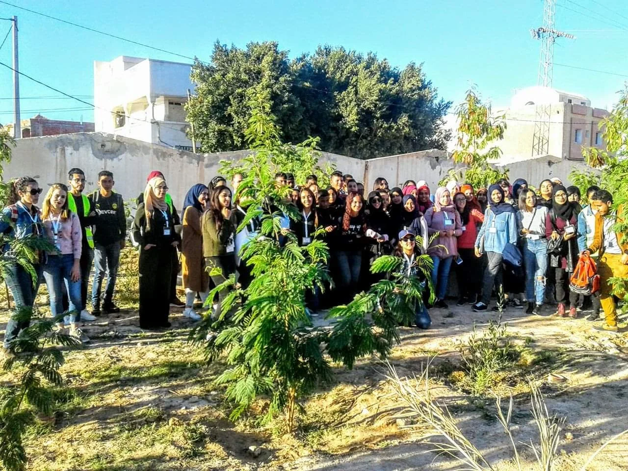 Équipe de jeunes bénévoles prenant part à la préservation des oasis forestières , novembre 2018